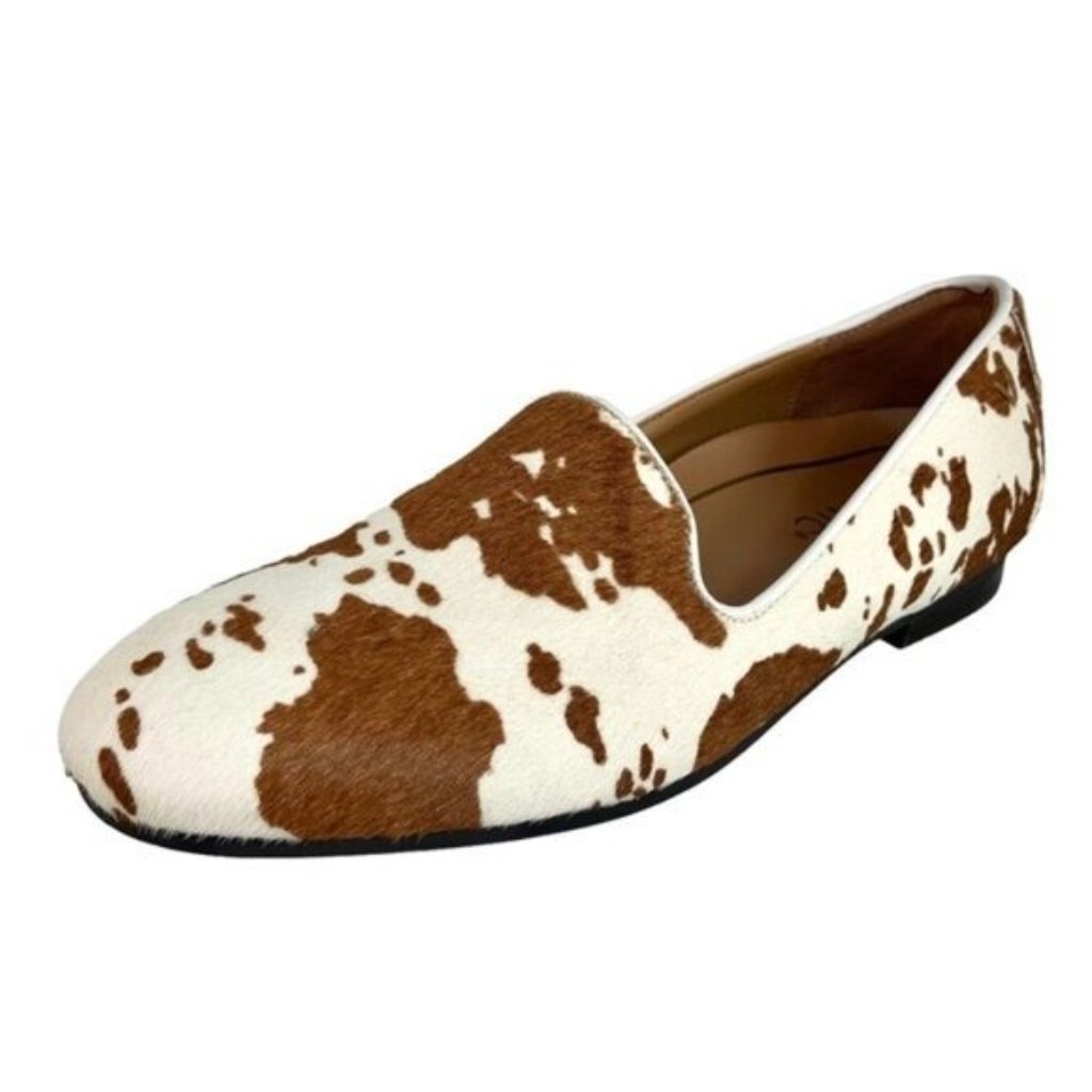 Vionic Willa Loafer In Brown And White Calf Hair